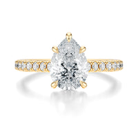 Signature Cathedral Pear Engagement Ring - Yellow Gold Pavé Band - Front View