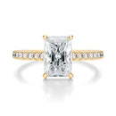 Signature Cathedral Radiant Engagement Ring - Yellow Gold Pavé Band - Front View