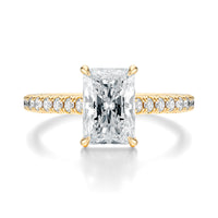 Signature Cathedral Radiant Engagement Ring - Yellow Gold Pavé Band - Front View