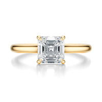 Signature Cathedral Asscher Engagement Ring - Yellow Gold Polished Band - Front View