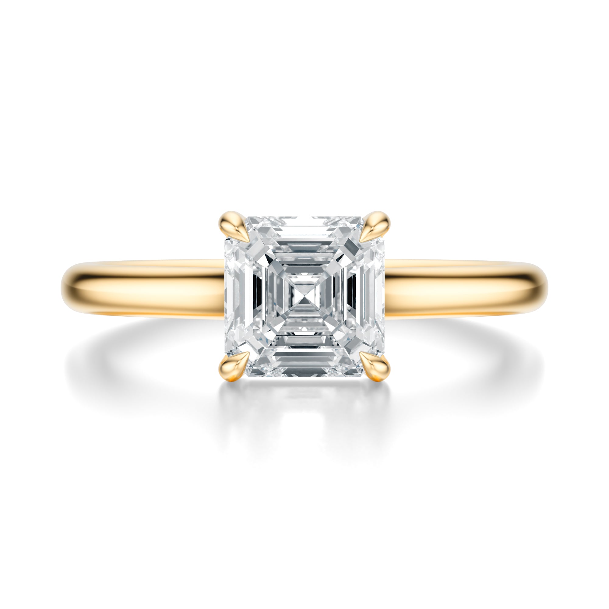 Signature Cathedral Asscher Engagement Ring - Yellow Gold Polished Band - Front View