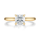 Signature Cathedral Cushion Engagement Ring - Yellow Gold Polished Band - Front View
