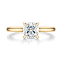 Signature Cathedral Cushion Engagement Ring - Yellow Gold Polished Band - Front View