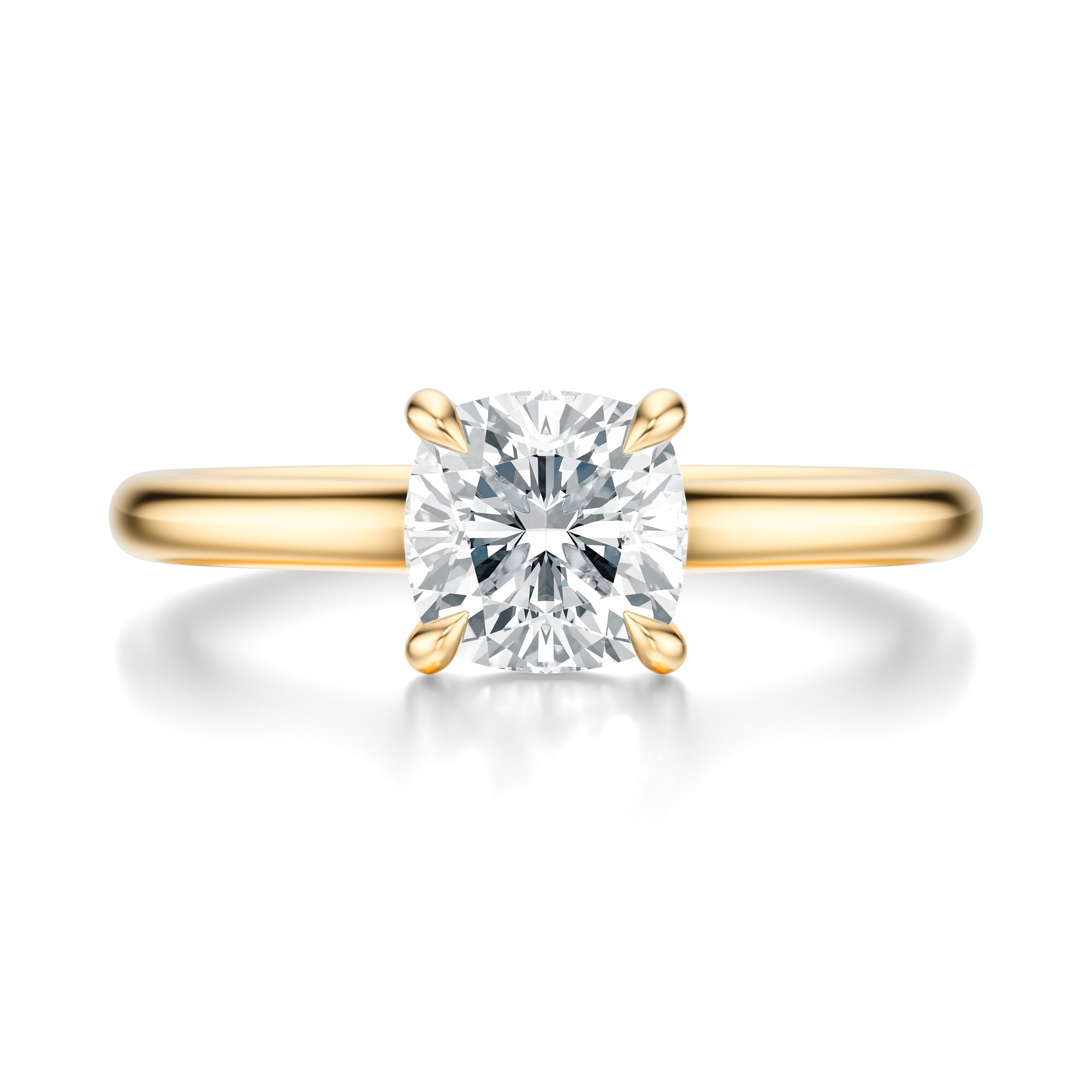 Signature Cathedral Cushion Engagement Ring - Yellow Gold Polished Band - Front View