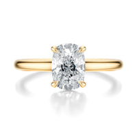 Signature Cathedral Elongated Cushion Engagement Ring - Yellow Gold Polished Band - Front View
