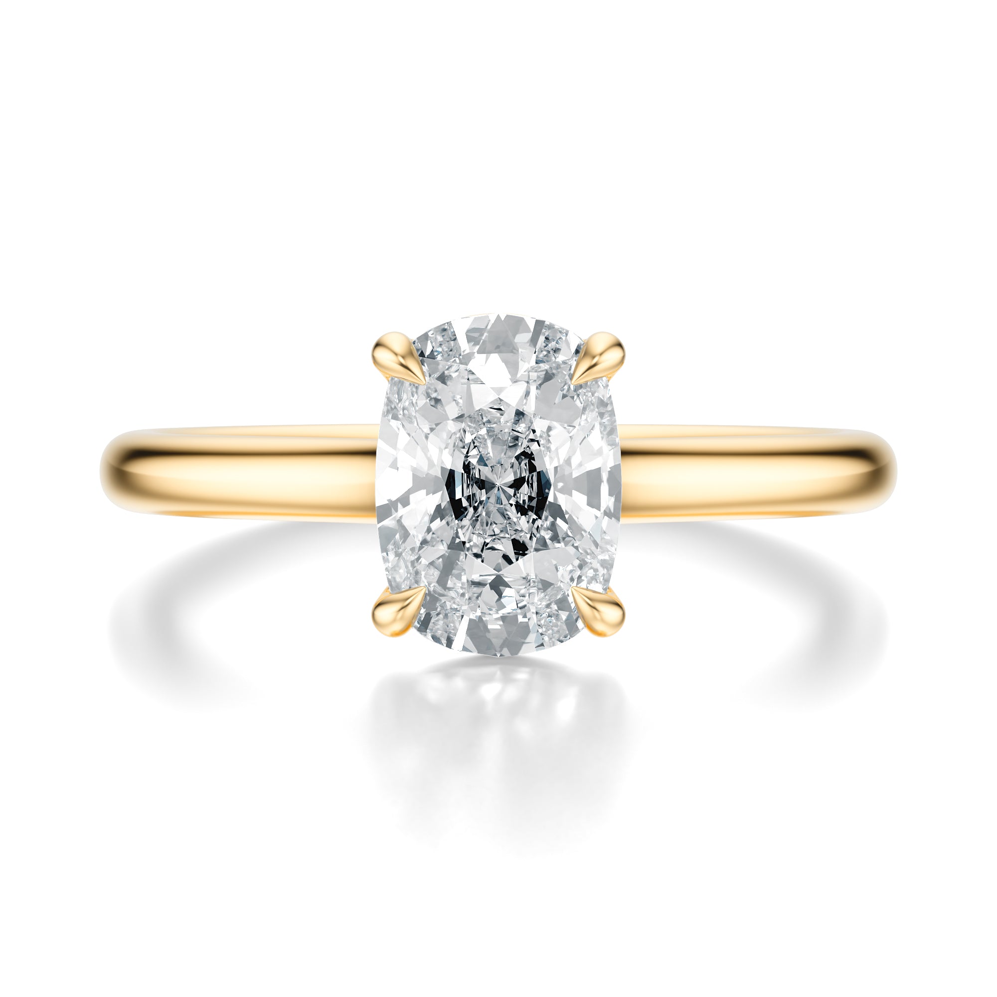 Signature Cathedral Elongated Cushion Engagement Ring - Yellow Gold Polished Band - Front View