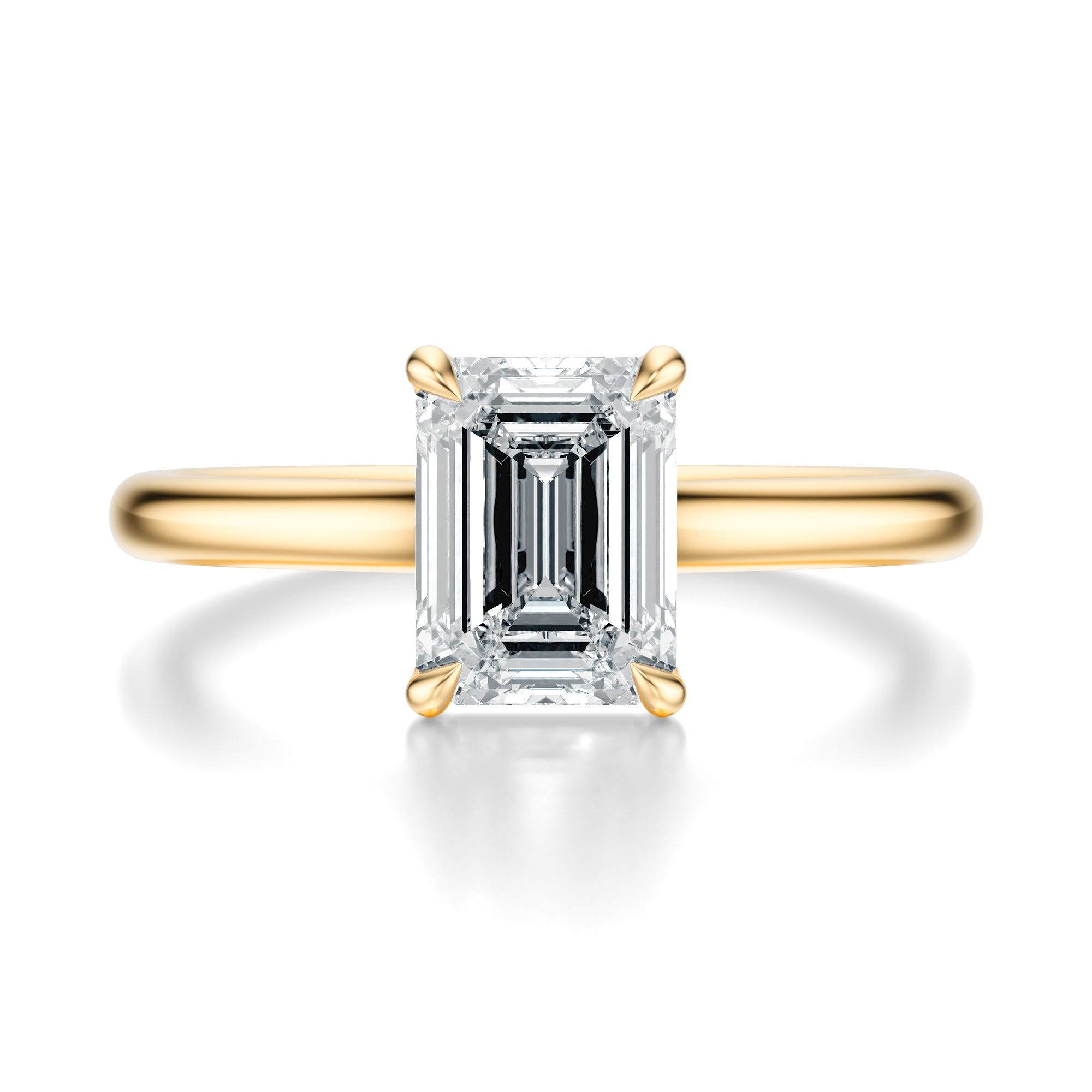 Signature Cathedral Emerald Engagement Ring - Yellow Gold Polished Band - Front View