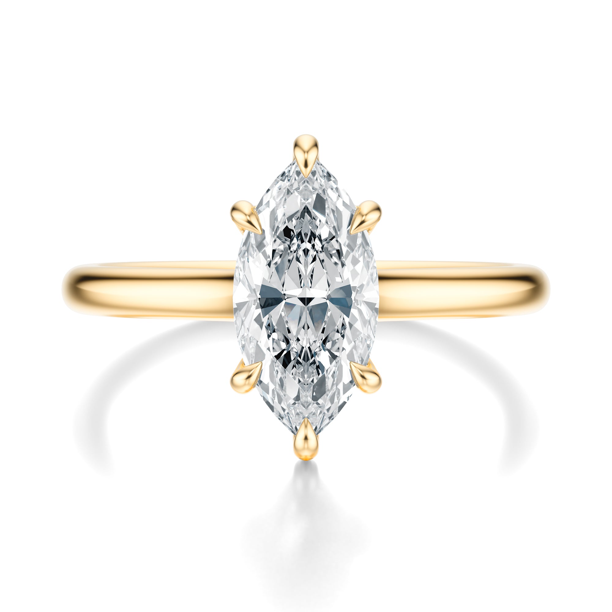 Signature Cathedral Marquise Engagement Ring - Yellow Gold Polished Band - Front View