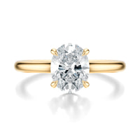 Signature Cathedral Oval Engagement Ring - Yellow Gold Polished Band - Front View