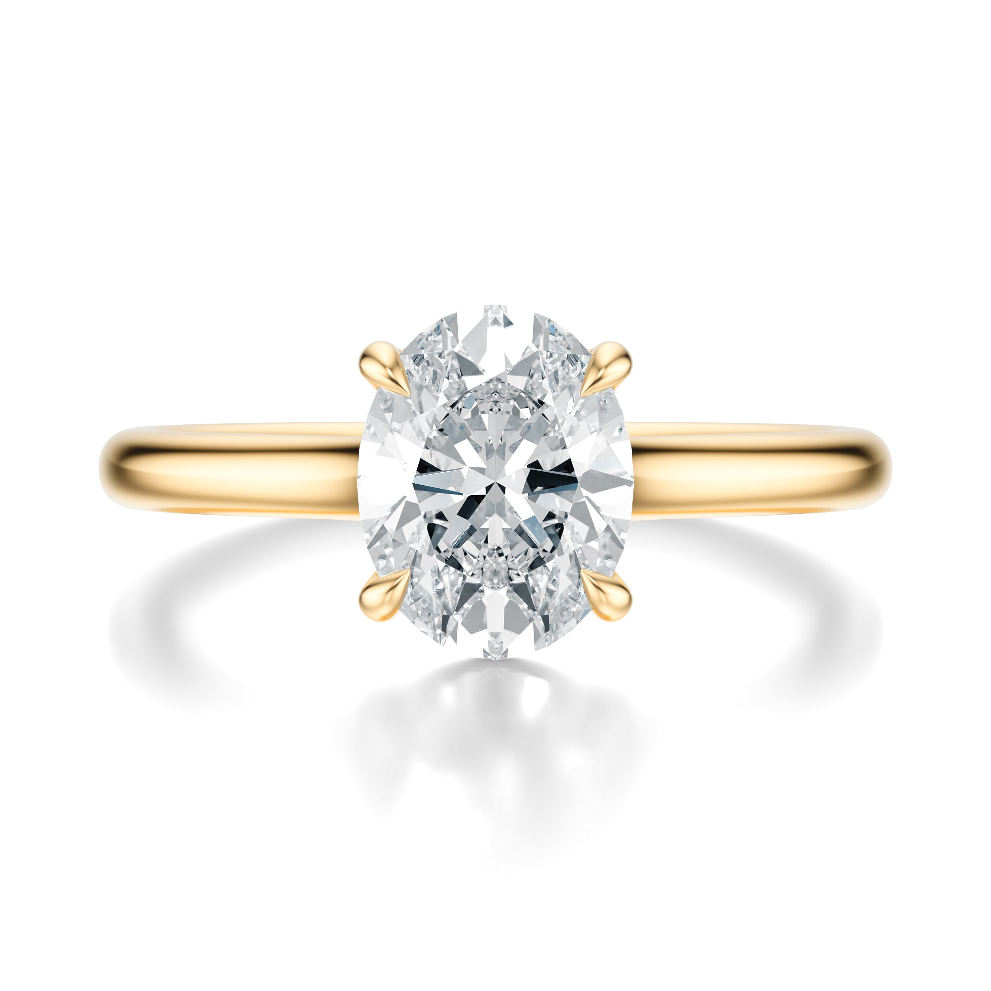 Signature Cathedral Oval Engagement Ring - Yellow Gold Polished Band - Front View