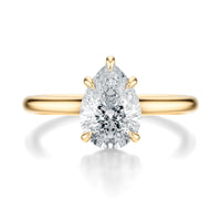 Signature Cathedral Pear Engagement Ring - Yellow Gold Polished Band - Front View