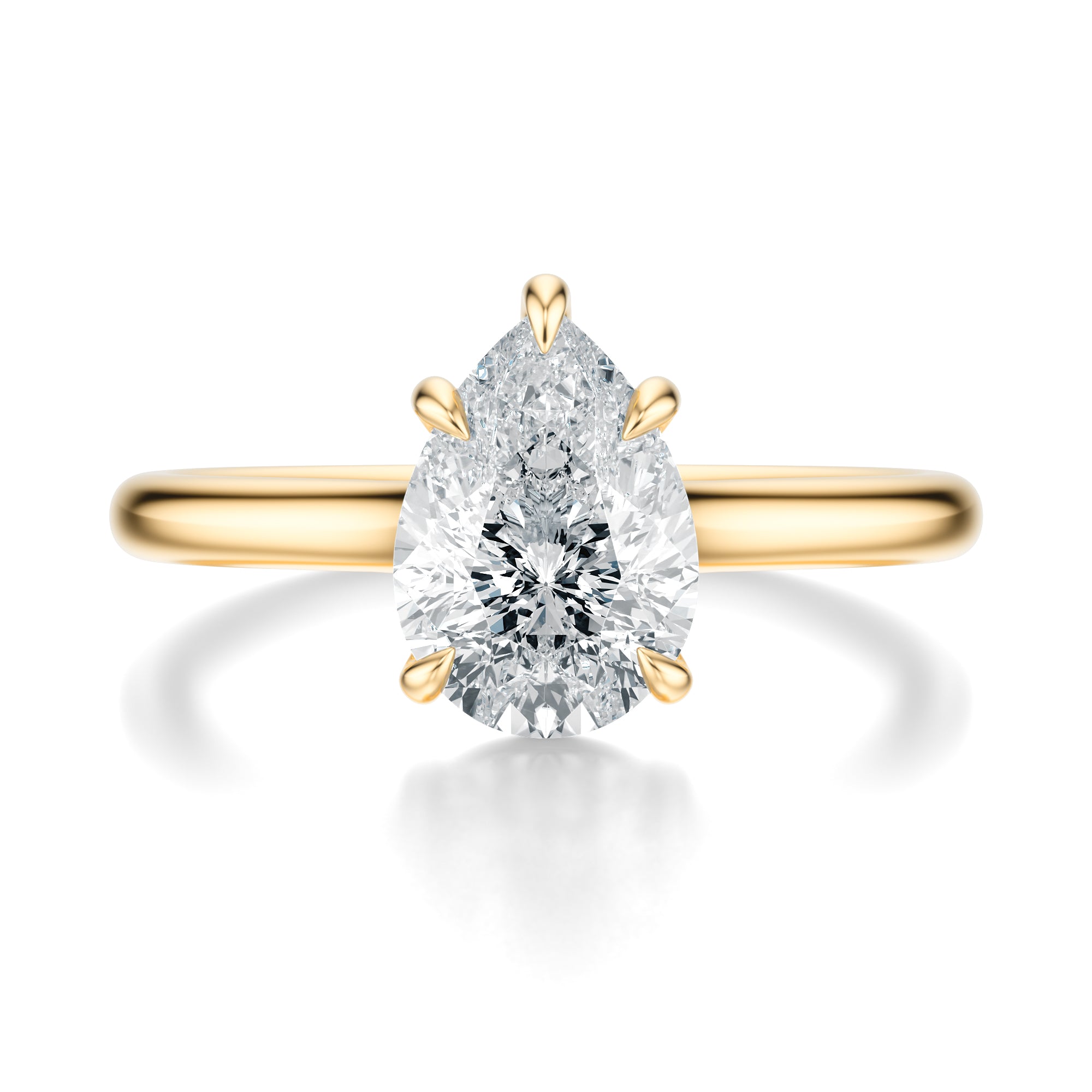 Signature Cathedral Pear Engagement Ring - Yellow Gold Polished Band - Front View