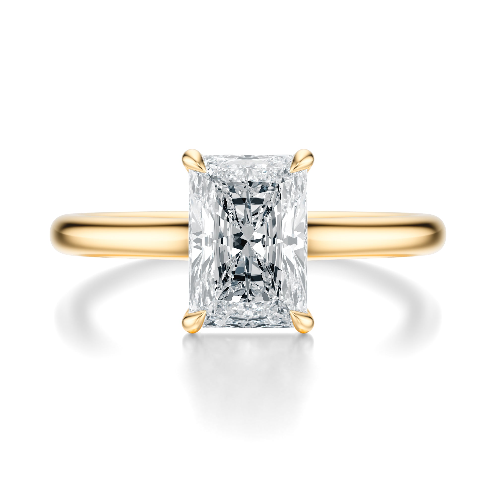 Signature Cathedral Radiant Engagement Ring - Yellow Gold Polished Band - Front View