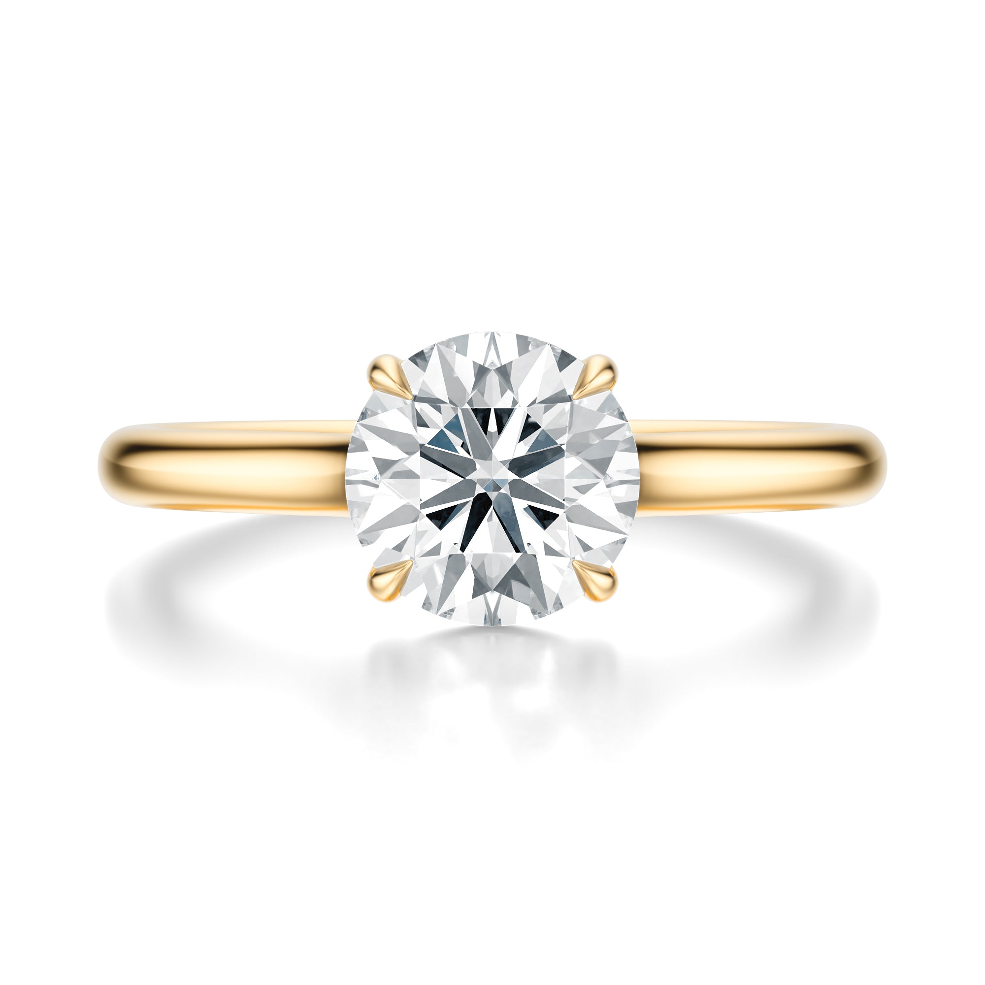 Signature Cathedral Round Engagement Ring - Yellow Gold Polished Band - Front View