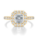 Signature Halo Asscher Engagement Ring - Yellow Gold Pavé Band - Front View