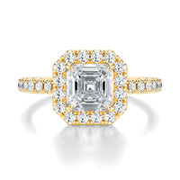 Signature Halo Asscher Engagement Ring - Yellow Gold Pavé Band - Front View