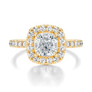 Signature Halo Cushion Engagement Ring - Yellow Gold Pavé Band - Front View