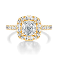 Signature Halo Cushion Engagement Ring - Yellow Gold Pavé Band - Front View