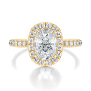 Signature Halo Elongated Cushion Engagement Ring - Yellow Gold Pavé Band - Front View