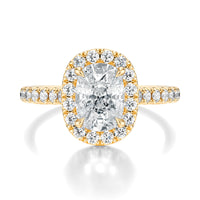 Signature Halo Elongated Cushion Engagement Ring - Yellow Gold Pavé Band - Front View
