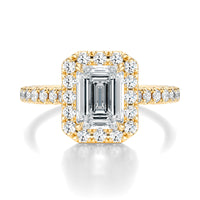Signature Halo Emerald Engagement Ring - Yellow Gold Pavé Band - Front View