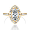 Signature Halo Marquise Engagement Ring - Yellow Gold Pavé Band - Front View
