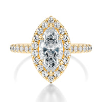Signature Halo Marquise Engagement Ring - Yellow Gold Pavé Band - Front View