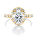 Signature Halo Oval Engagement Ring - Yellow Gold Pavé Band - Front View