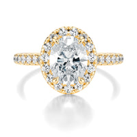 Signature Halo Oval Engagement Ring - Yellow Gold Pavé Band - Front View