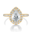 Signature Halo Pear Engagement Ring - Yellow Gold Pavé Band - Front View