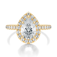 Signature Halo Pear Engagement Ring - Yellow Gold Pavé Band - Front View