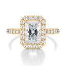 Signature Halo Radiant Engagement Ring - Yellow Gold Pavé Band - Front View