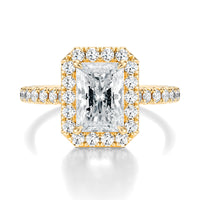 Signature Halo Radiant Engagement Ring - Yellow Gold Pavé Band - Front View