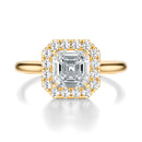 Signature Halo Asscher Engagement Ring - Yellow Gold Polished Band - Front View