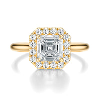 Signature Halo Asscher Engagement Ring - Yellow Gold Polished Band - Front View