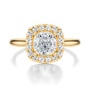 Signature Halo Cushion Engagement Ring - Yellow Gold Polished Band - Front View