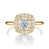 Signature Halo Cushion Engagement Ring - Yellow Gold Polished Band - Front View