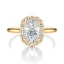 Signature Halo Elongated Cushion Engagement Ring - Yellow Gold Polished Band - Front View