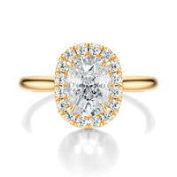 Signature Halo Elongated Cushion Engagement Ring - Yellow Gold Polished Band - Front View