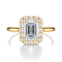Signature Halo Emerald Engagement Ring - Yellow Gold Polished Band - Front View