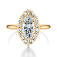 Signature Halo Marquise Engagement Ring - Yellow Gold Polished Band - Front View