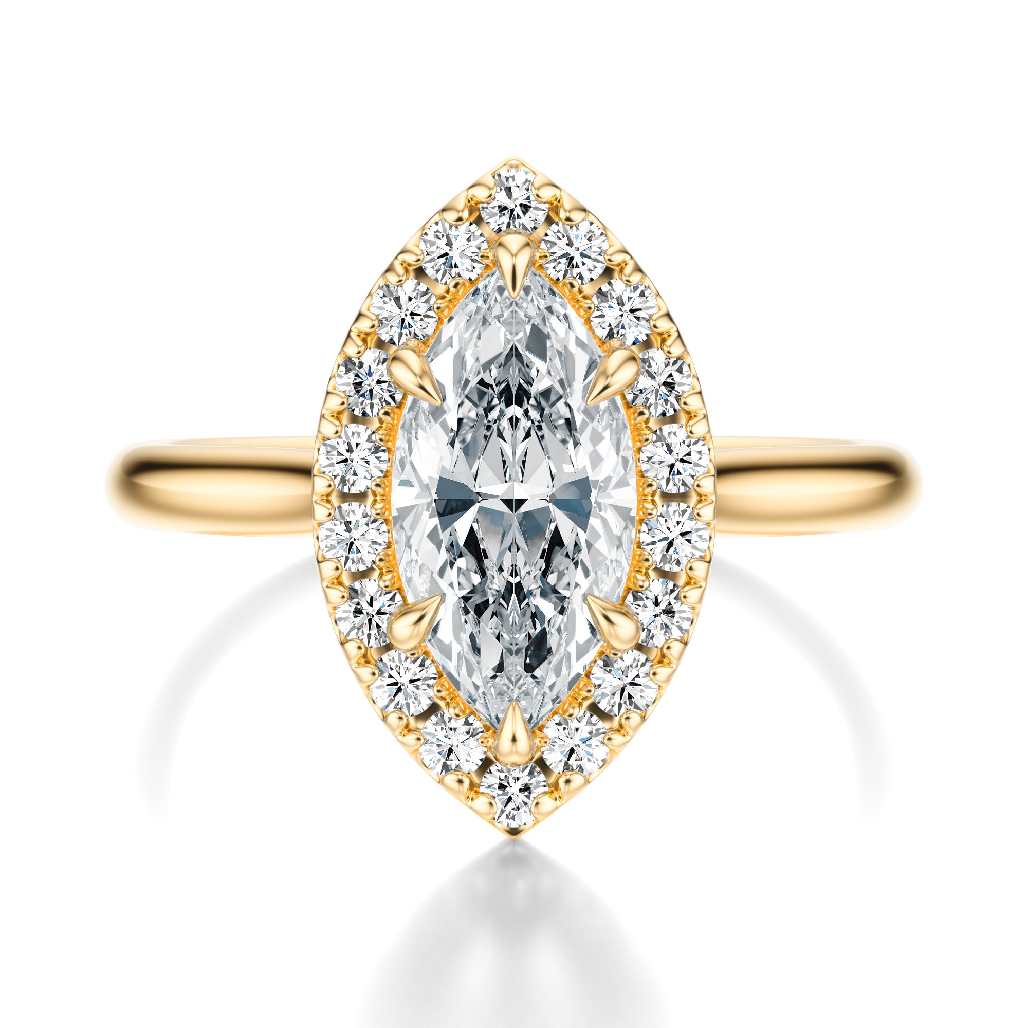 Signature Halo Marquise Engagement Ring - Yellow Gold Polished Band - Front View