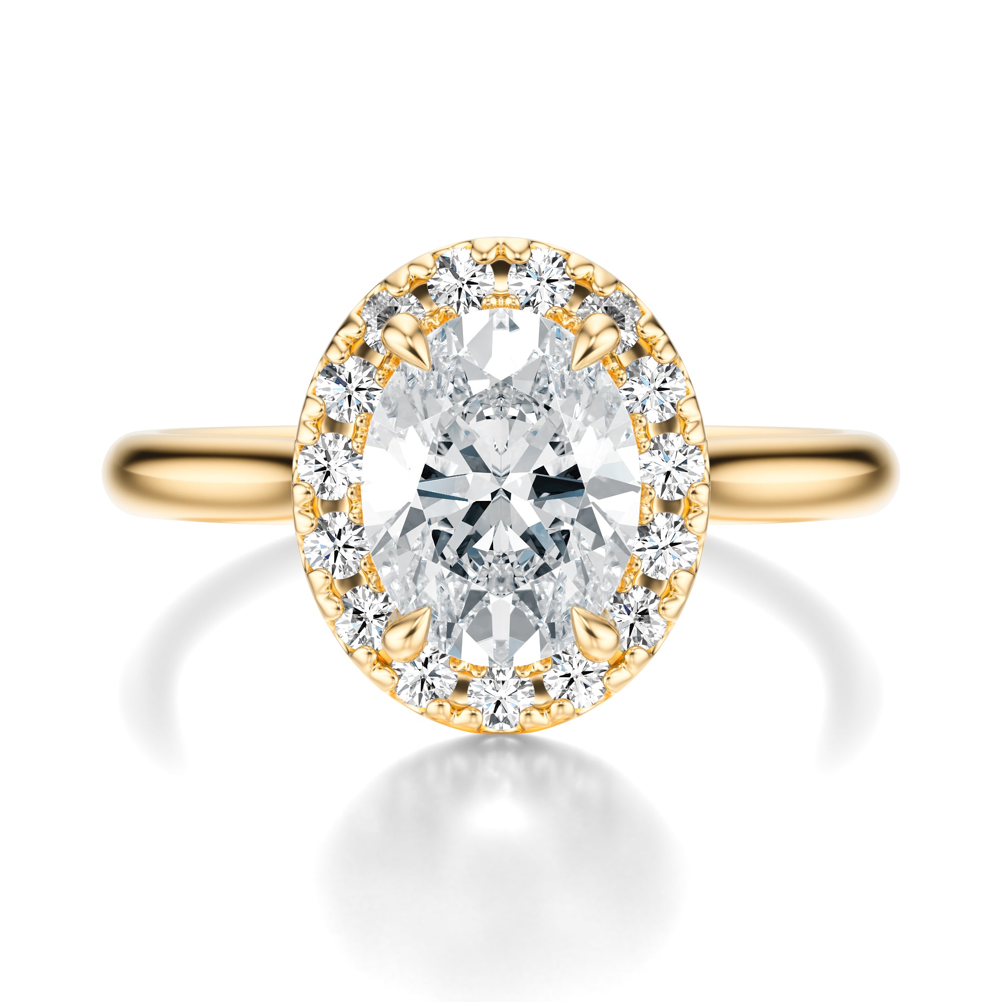 Signature Halo Oval Engagement Ring - Yellow Gold Polished Band - Front View