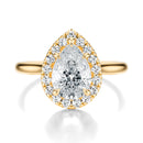 Signature Halo Pear Engagement Ring - Yellow Gold Polished Band - Front View