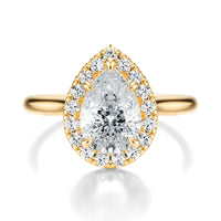 Signature Halo Pear Engagement Ring - Yellow Gold Polished Band - Front View