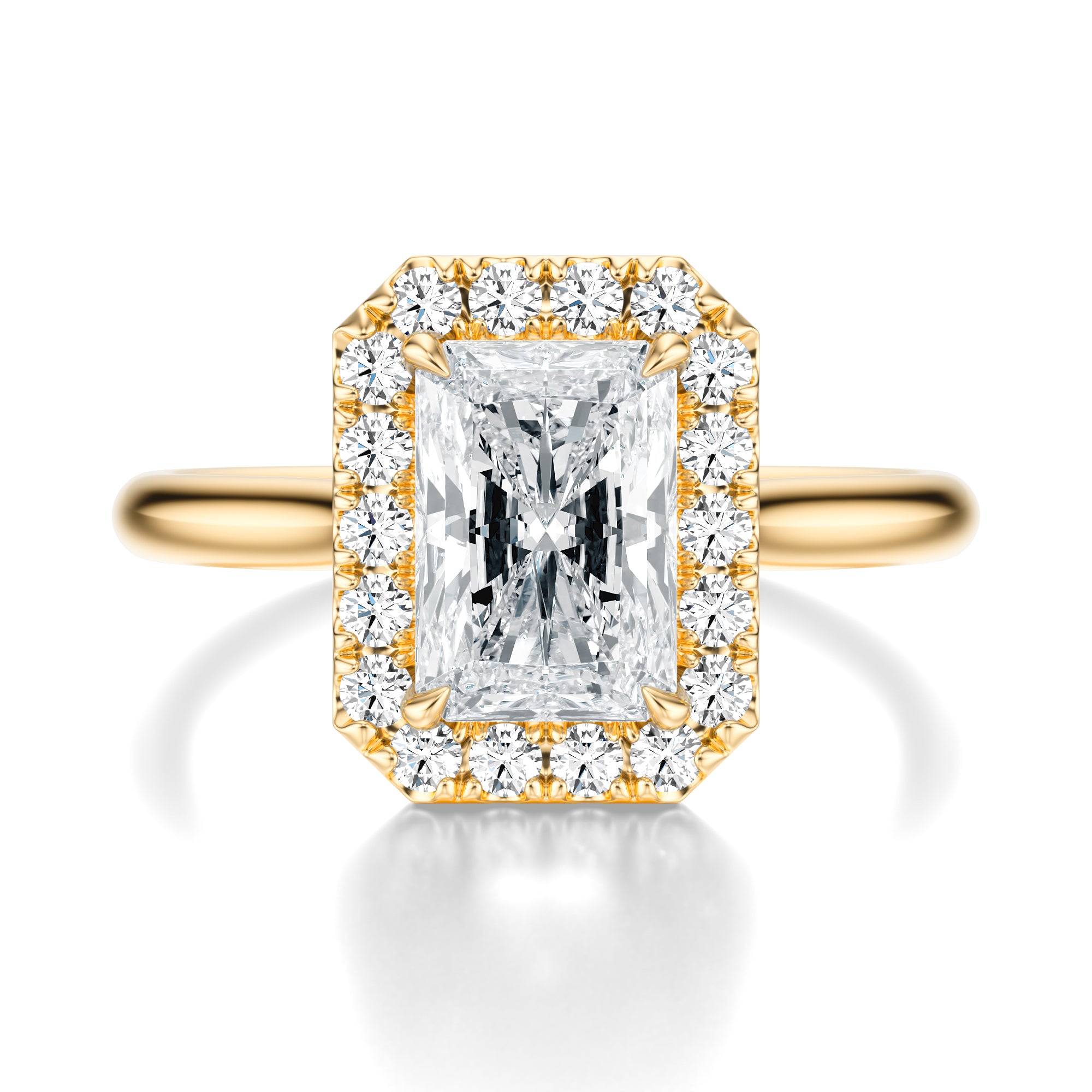 Signature Halo Radiant Engagement Ring - Yellow Gold Polished Band - Front View