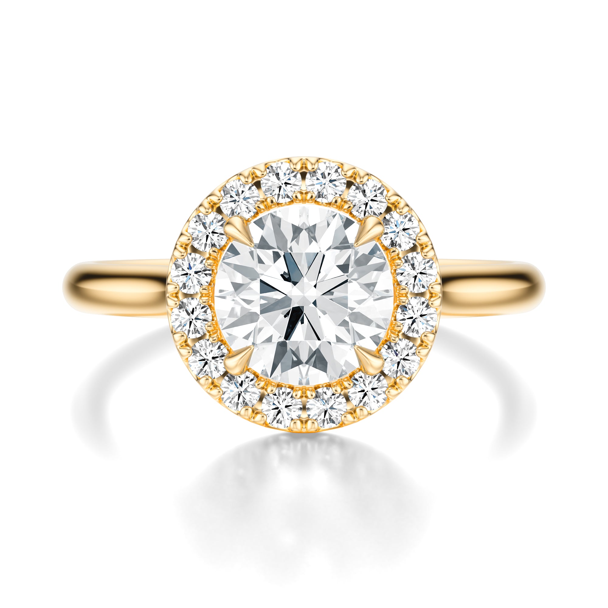Signature Halo Round Engagement Ring - Yellow Gold Polished Band - Front View