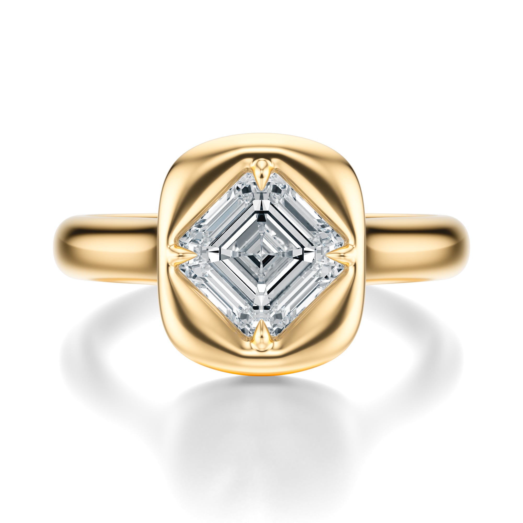 Signature Heirloom Bezel Asscher Engagement Ring - Yellow Gold Polished Band - Front View