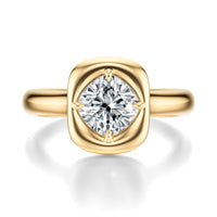 Signature Heirloom Bezel Cushion Engagement Ring - Yellow Gold Polished Band - Front View