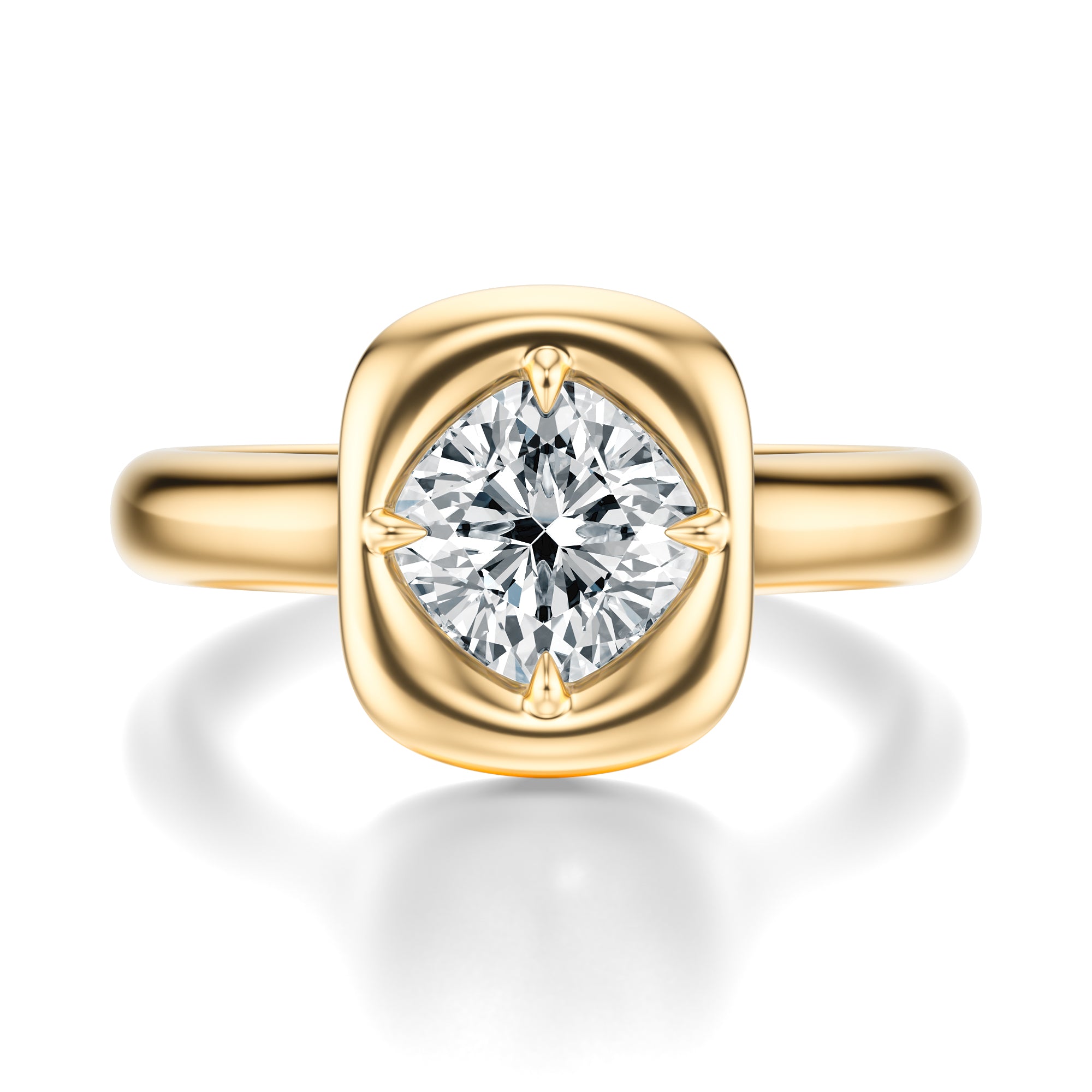 Signature Heirloom Bezel Cushion Engagement Ring - Yellow Gold Polished Band - Front View